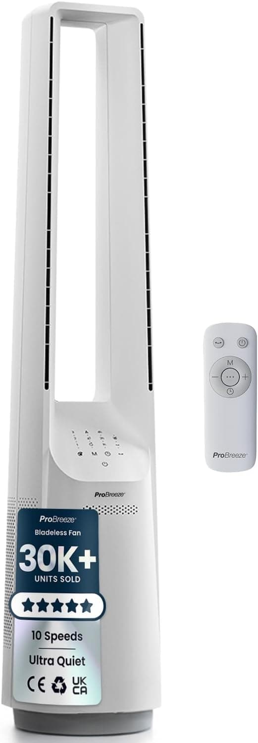 Pro Breeze Ventilador de torre silencioso sin aspas de 101 cm con 6 velocidades y mando a distancia – Oscilación 60º, 5 mo... – 