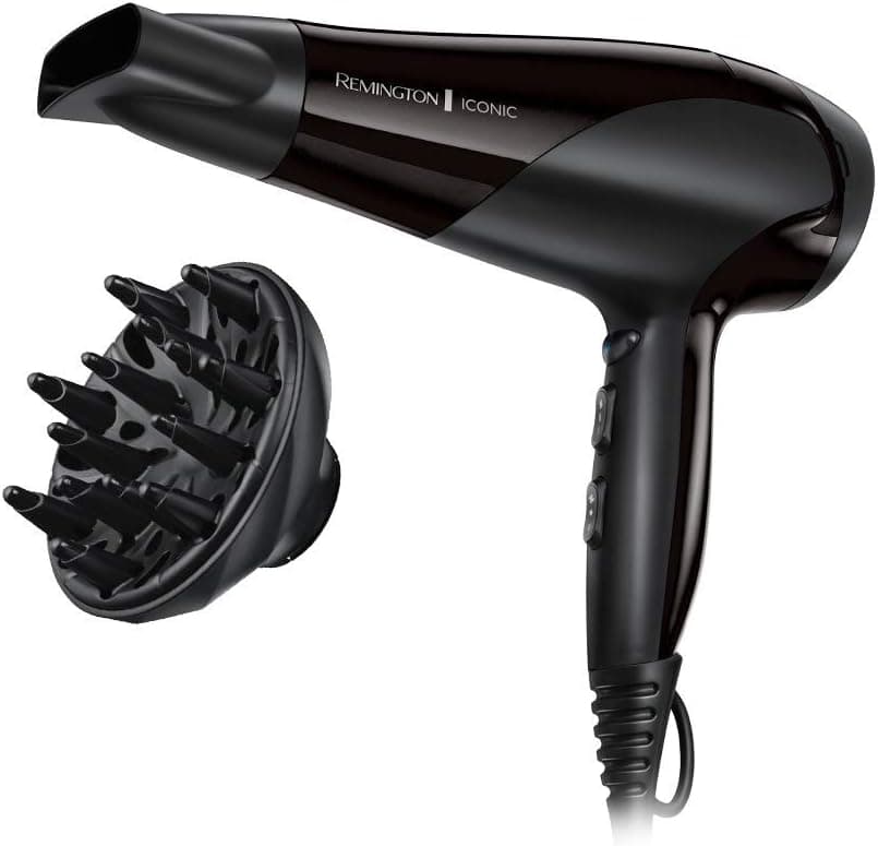 Remington Secador de Pelo Ionic Dry 2200, Iónico, Cabello Sin Encrespamiento, 2200 W, Concentrador y Difusor, 3 Temperatur... – Remington