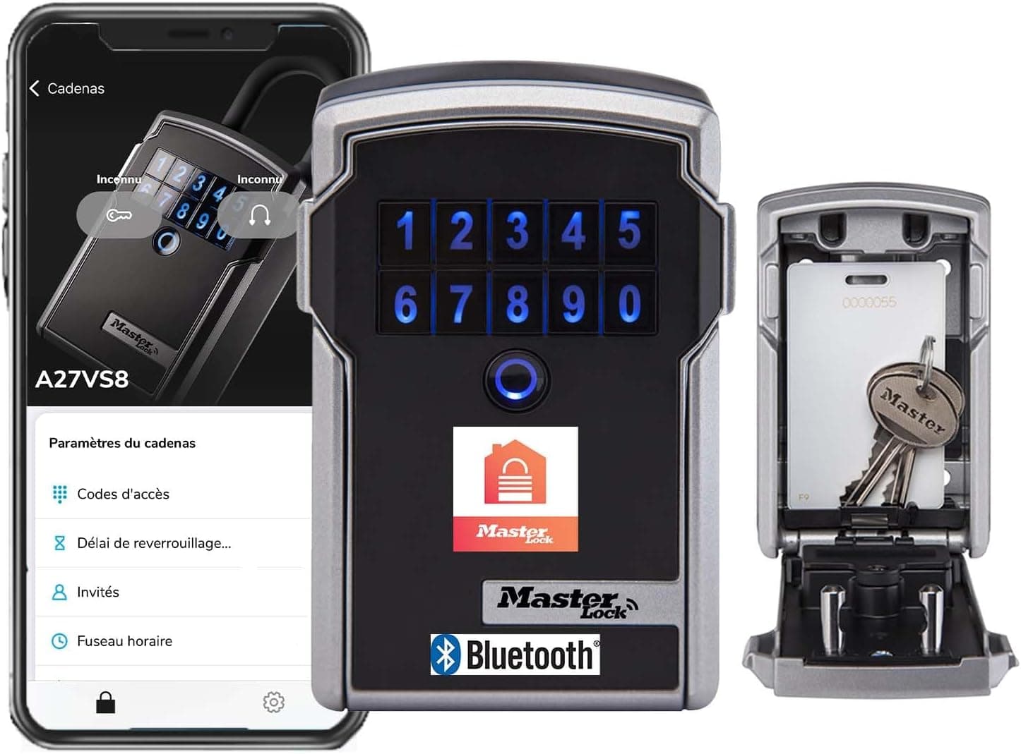 Master Lock Caja fuerte para Llaves [BLUETOOTH] [Montaje mural] - 5441EURD - Caja de seguridad Negro – Master