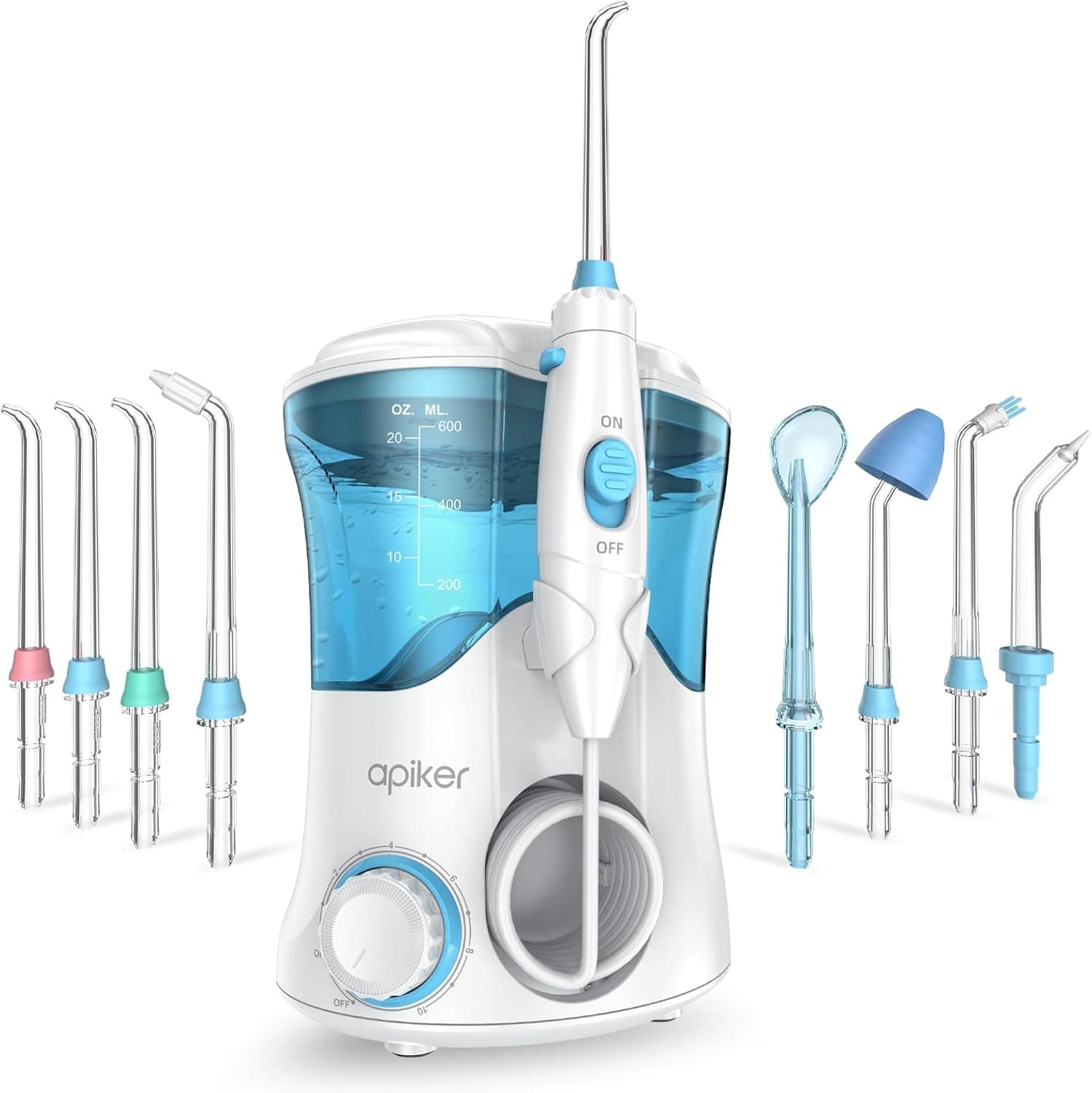 Apiker Irrigador Dental Profesional con 8 Boquillas Multifuncionales, Irrigador Bucal con Capacidad de 600ml, 10 Ajustes d... – Apiker