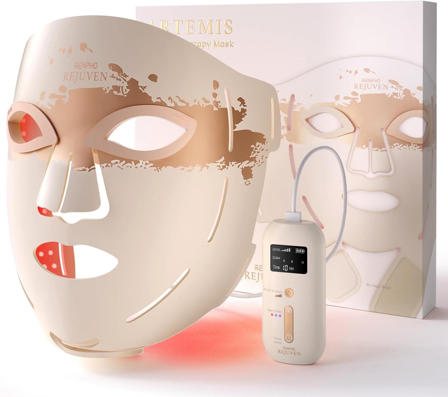 Mascarilla facial suave con luz LED RENPHO, mascarilla facial de silicona, 324 LED de cobertura facial completa y 3 modos de luz, mamás y esposas, para mujeres recargable para viajes 2026 – Mascarilla