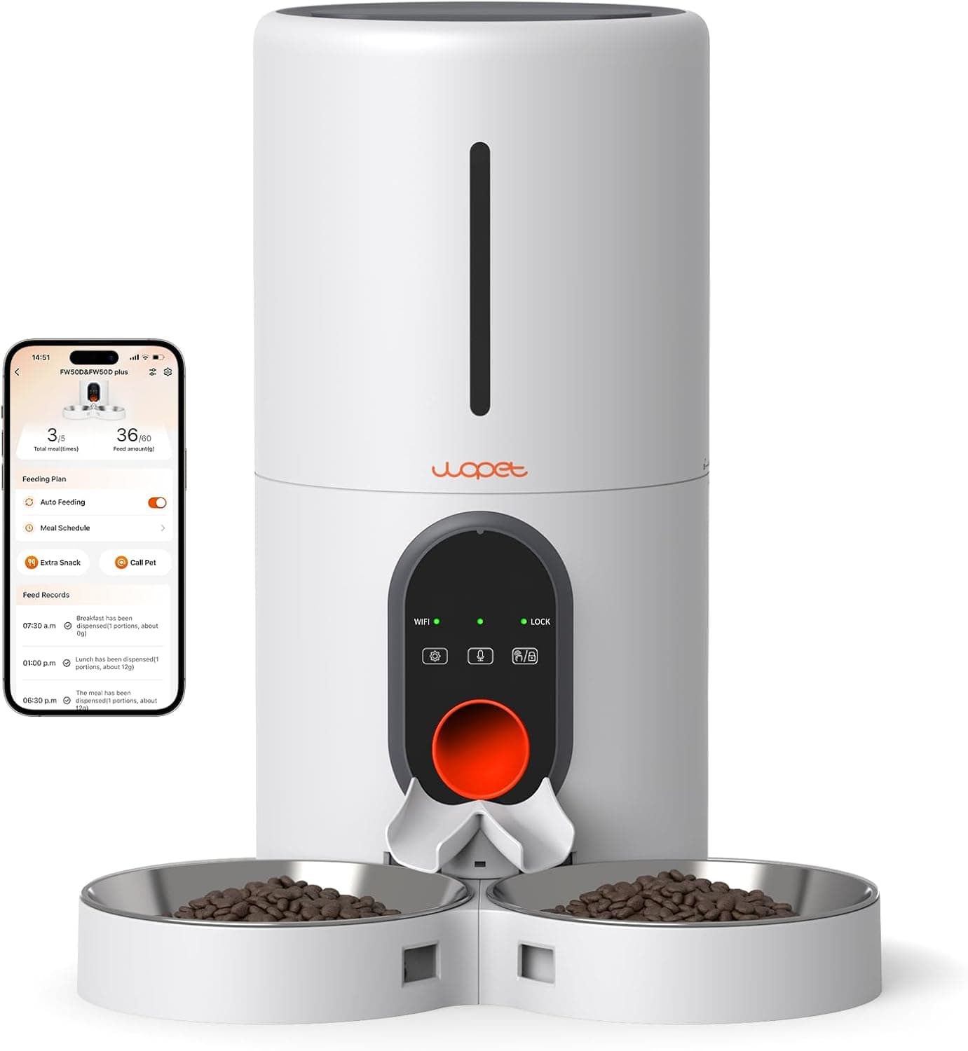 WOPET Comedero automático para gatos y perros, alimentador de mascotas WiFi 5G con control remoto, dispensador de comida p... – WOPET