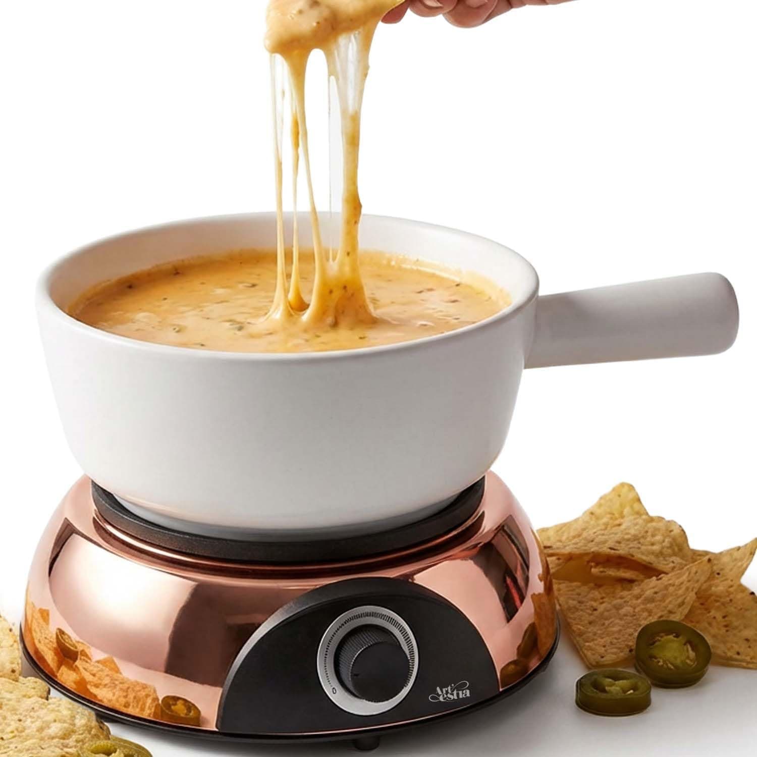 Artestia Olla eléctrica de fondue de 2 cuartos de galón para carne, olla de cerámica para derretir chocolate de 1500 W con... – Artestia