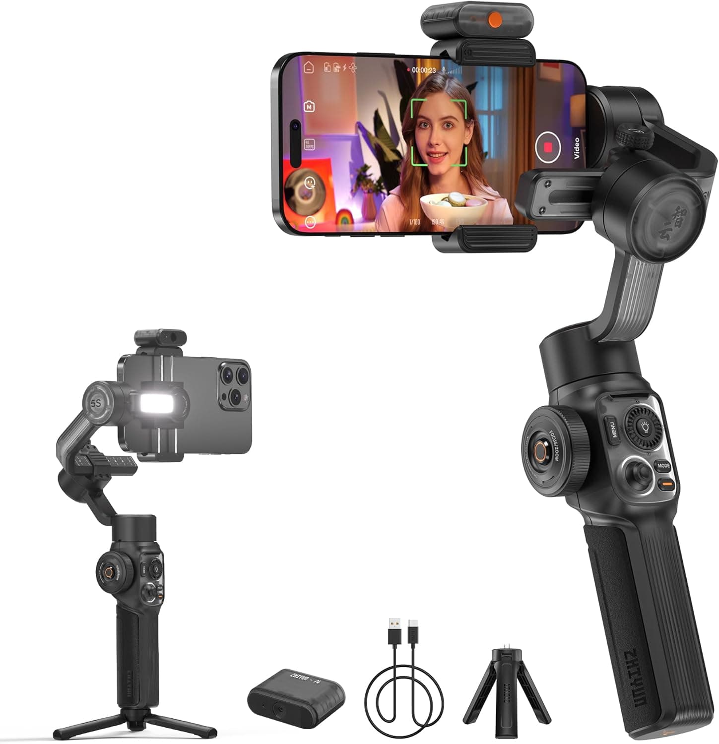 ZHIYUN Smooth-5S AI Combo[Oficial] Estabilizador Smartphone, Handy Gimbal de 3 Ejes con Trípode, AI Tracker, Luces de Llen... – ZHIYUN