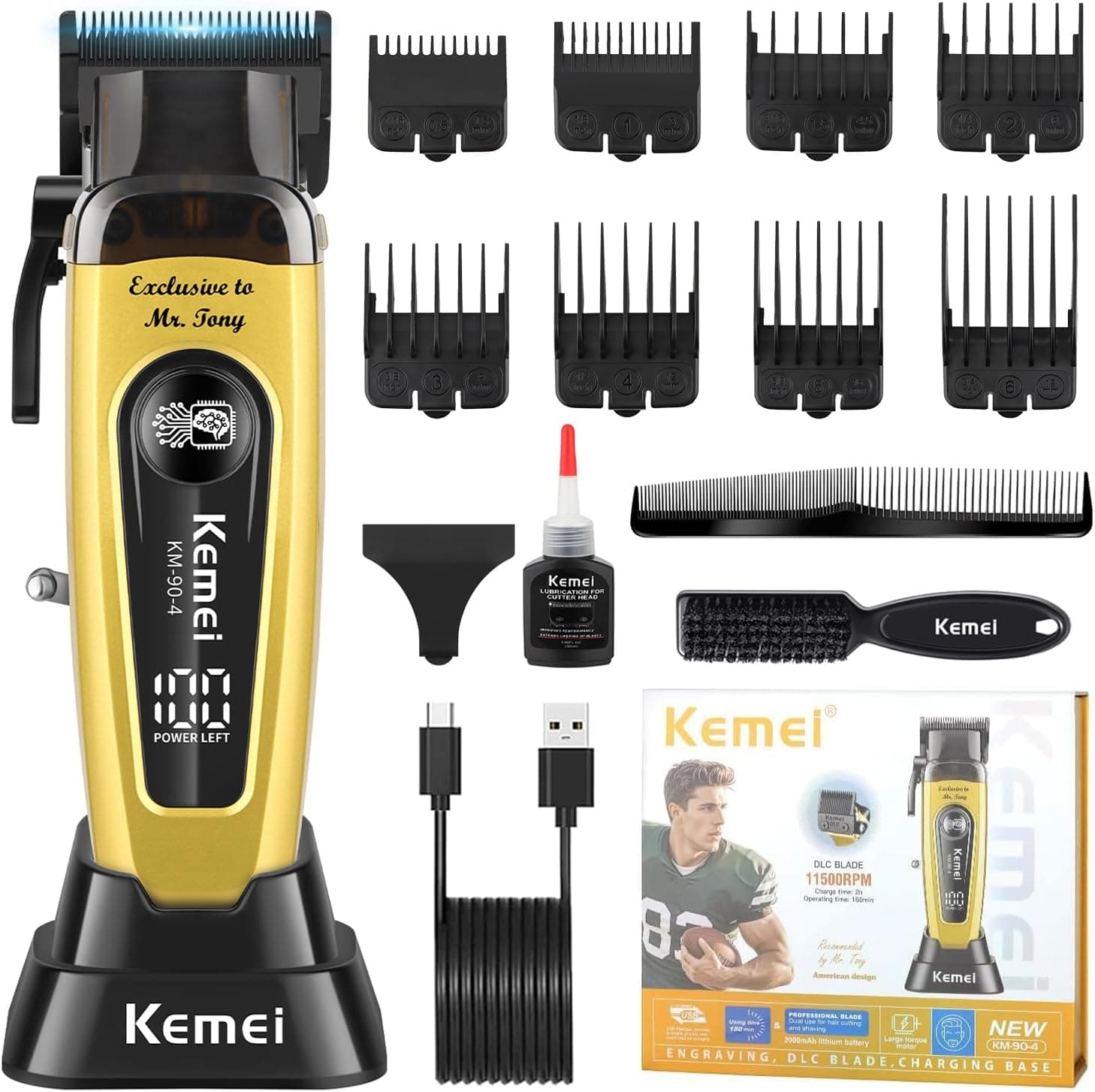 KEMEI KM-90-4 - Cortapelos profesional para hombres, con cable/inalámbrico, recortadora de pelo y barba, cortadora de pelo... – KEMEI