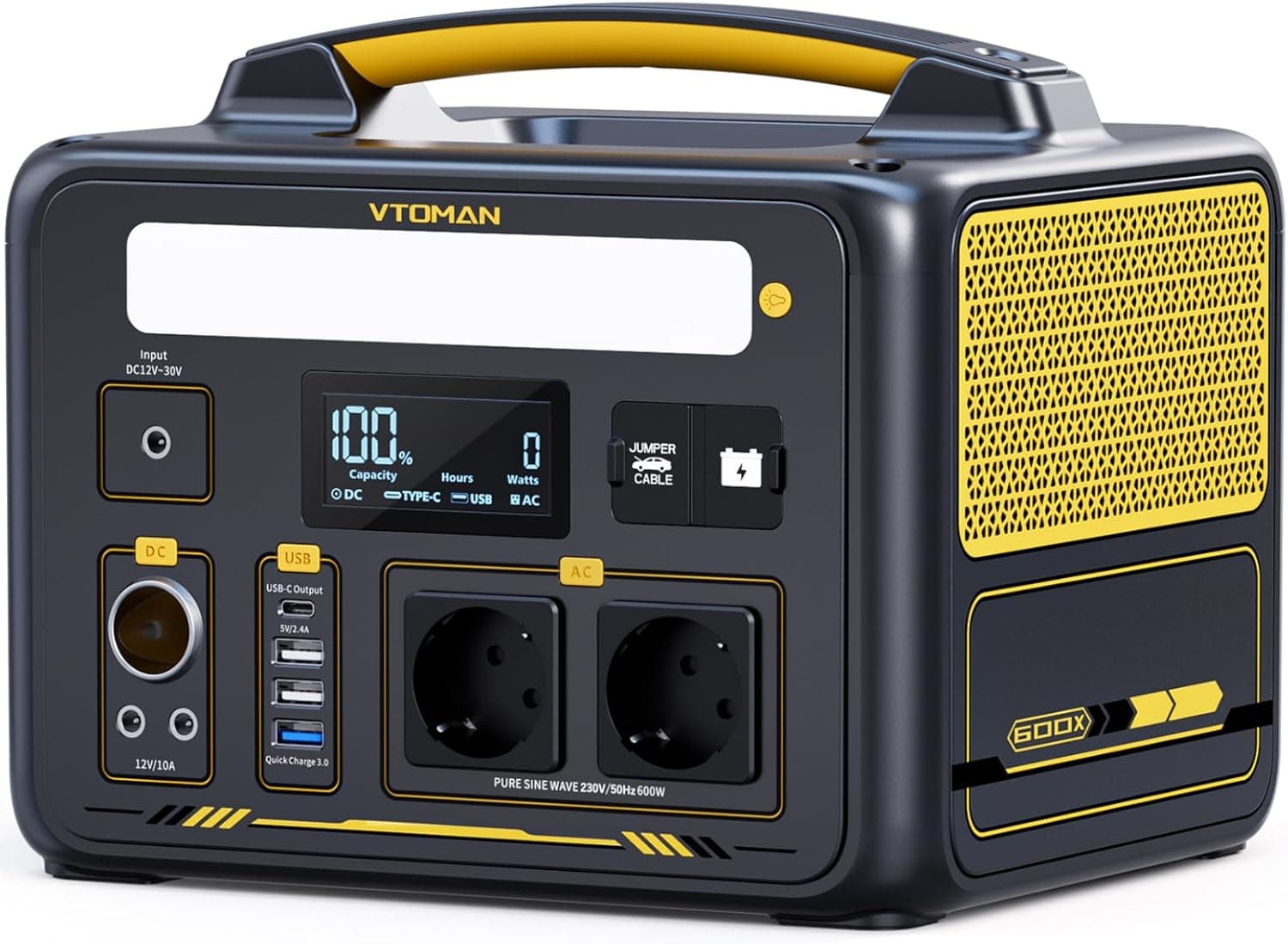 VTOMAN Jump 600X Estación de Energía Portátil - 600W/299Wh Generador Solar LiFePO4 Batería, 2 Salidas CC Ajustar de 12V/10... – VTOMAN