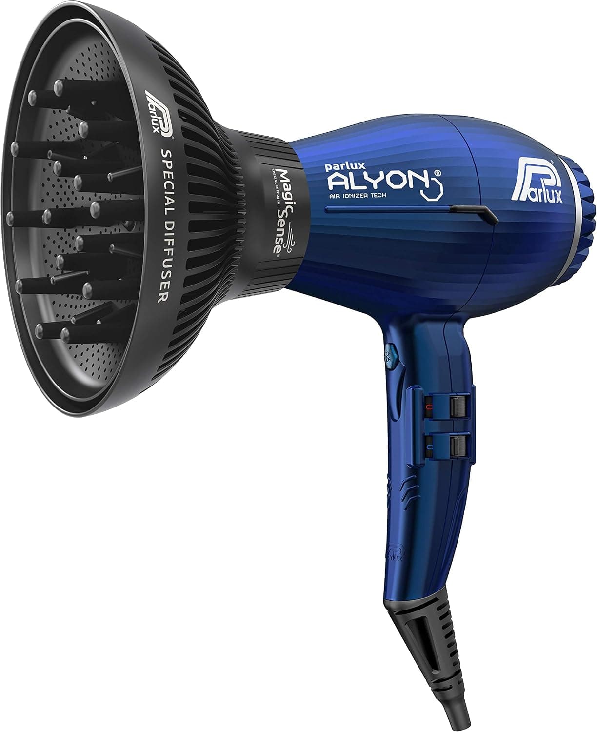 Parlux Alyon - Secador de Pelo y Difusor en Azul Nocturno. Profesional con Tecnología Ionizador de Aire - Potencia 2250 W - 2 Velocidades - 4 Temperaturas y Difusor Magic Sense. – Parlux