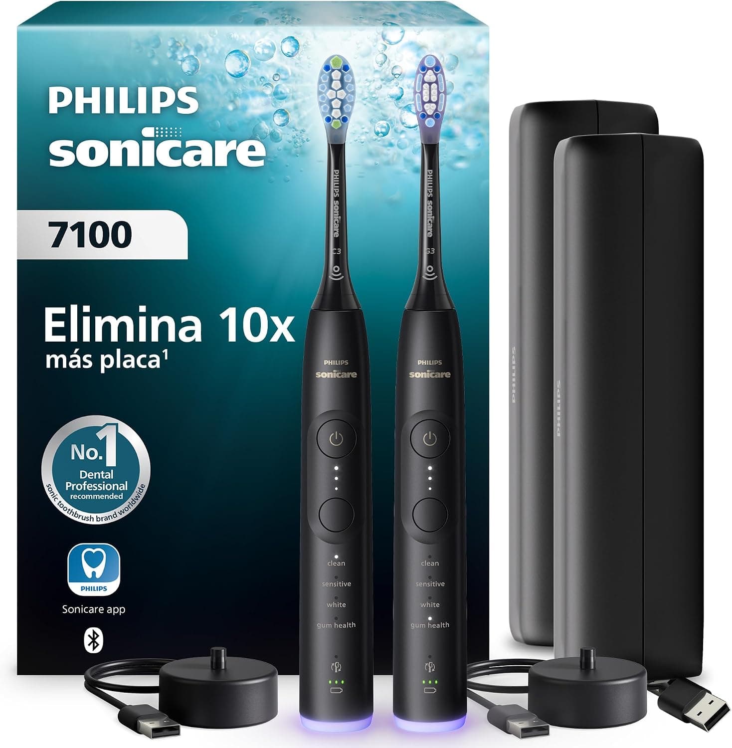 Philips Sonicare 7100 cepillo dental eléctrico, sónico con 4 modos de cepillado y 3 niveles de intensidad, EasyStart, negr... – Philips