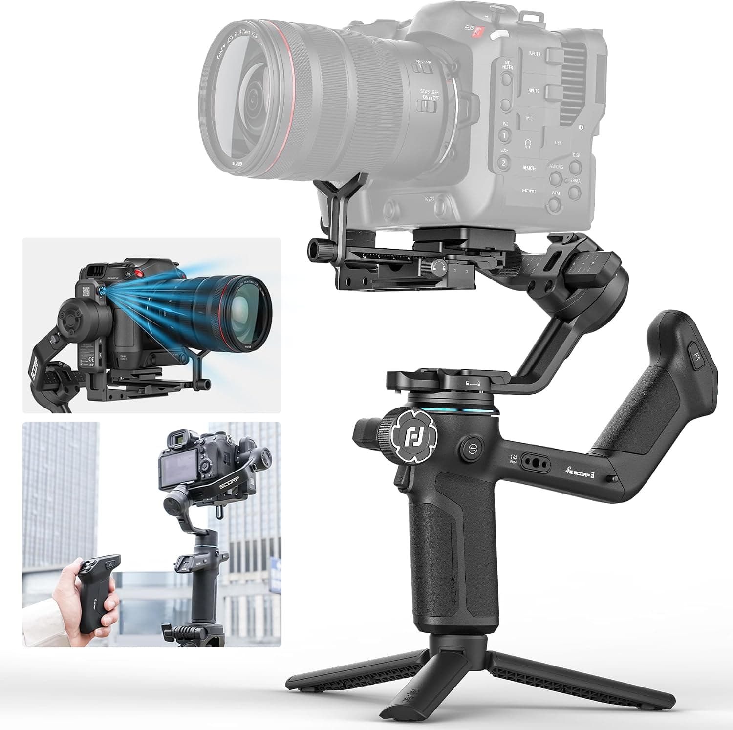 FeiyuTech SCORP 3 DSLR Gimbal - 3,5 kg de Carga, estabilizador de cámara de 3 Ejes con Seguimiento AI, grabación Vertical,... – FeiyuTech