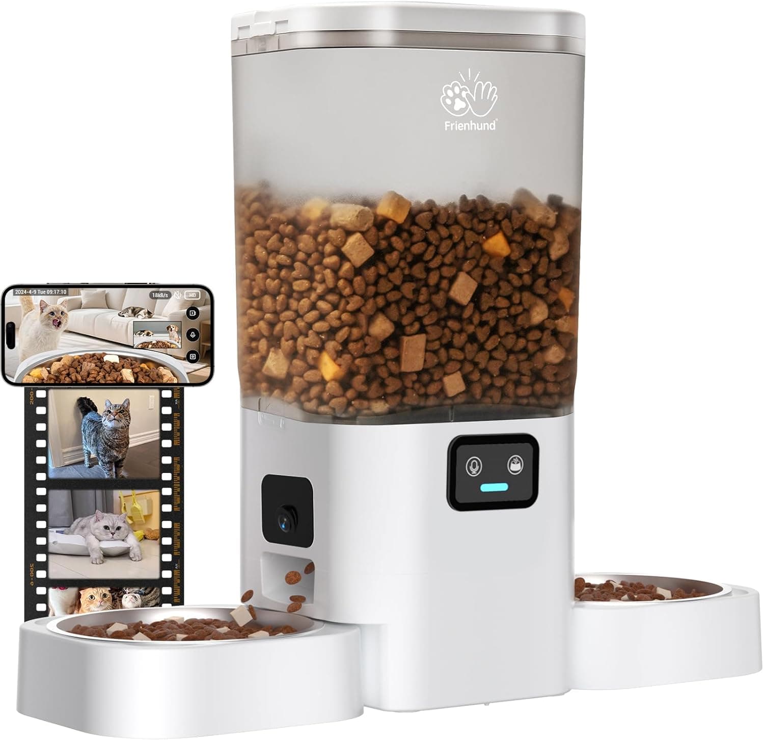 Comedero automático para Gatos con Doble cámara: dispensador automático Doble de 7 litros con visión Nocturna para 2 Gatos – Comedero