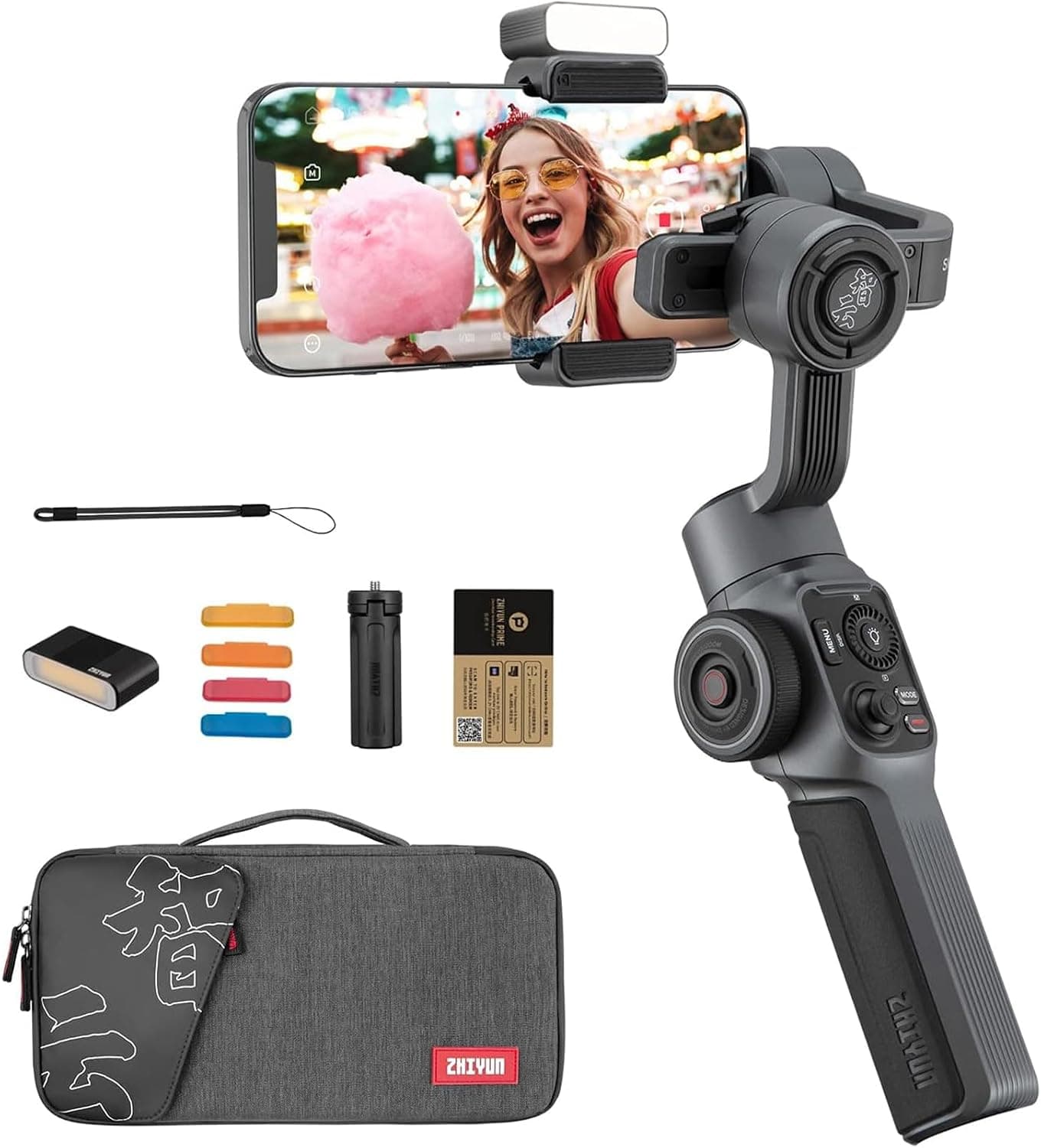 ZHIYUN Smooth 5 Combo [Oficial] Estabilizador Smartphone 3 Ejes Teléfono Gimbal para iPhone y Android, con trípode, Bolsa, 2 Luz 300lm y Zoom para Vlog, Youtube y TikTok – ZHIYUN