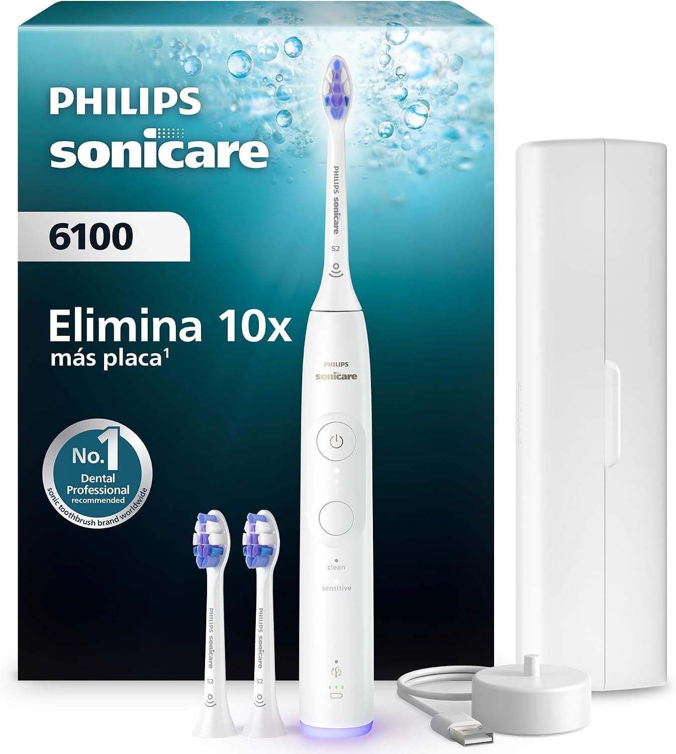 Philips Sonicare 6100 cepillo dental eléctrico, sónico con 2 modos de cepillado y 3 niveles de intensidad, EasyStart, estu... – Philips