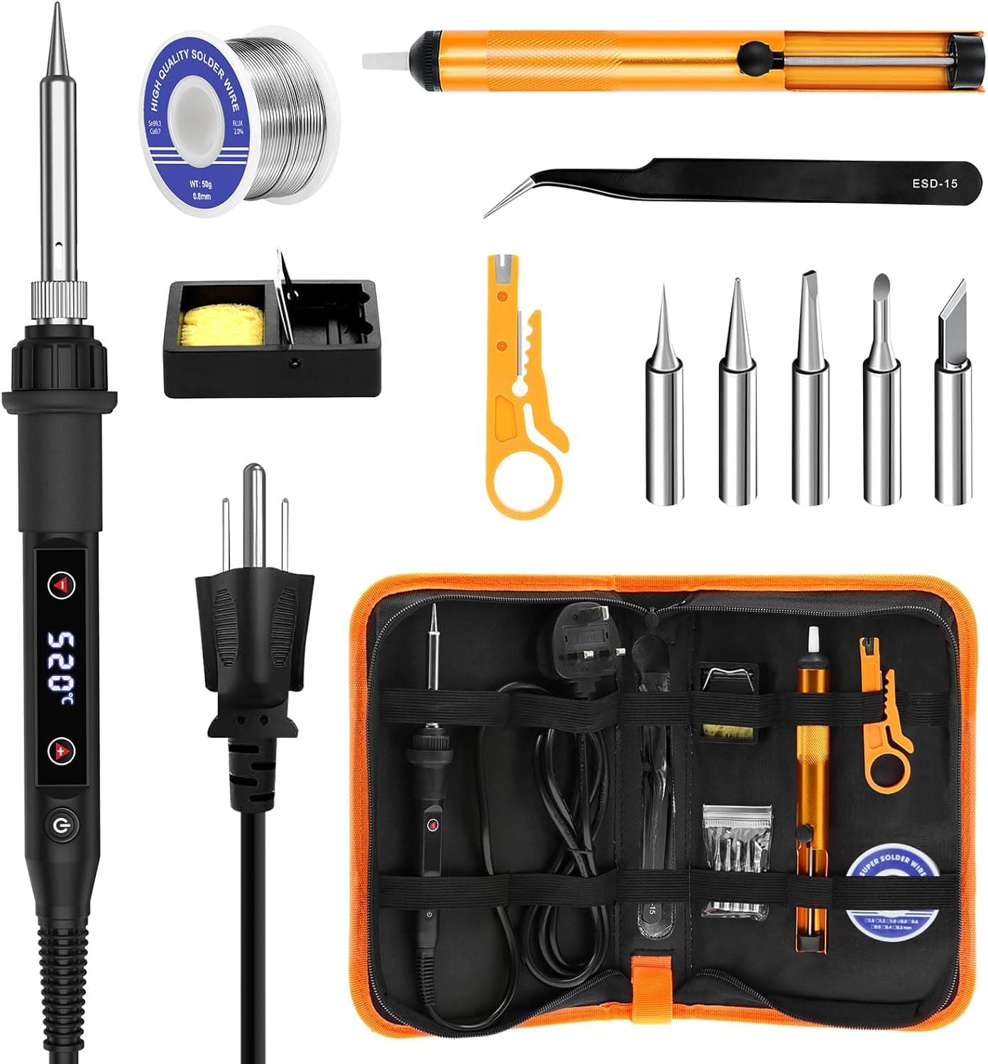 Kit de soldador de 80 W, pistola de soldadura LED, temperatura ajustable, 600-1200 °F, 15 segundos, herramientas de soldad... – Kit