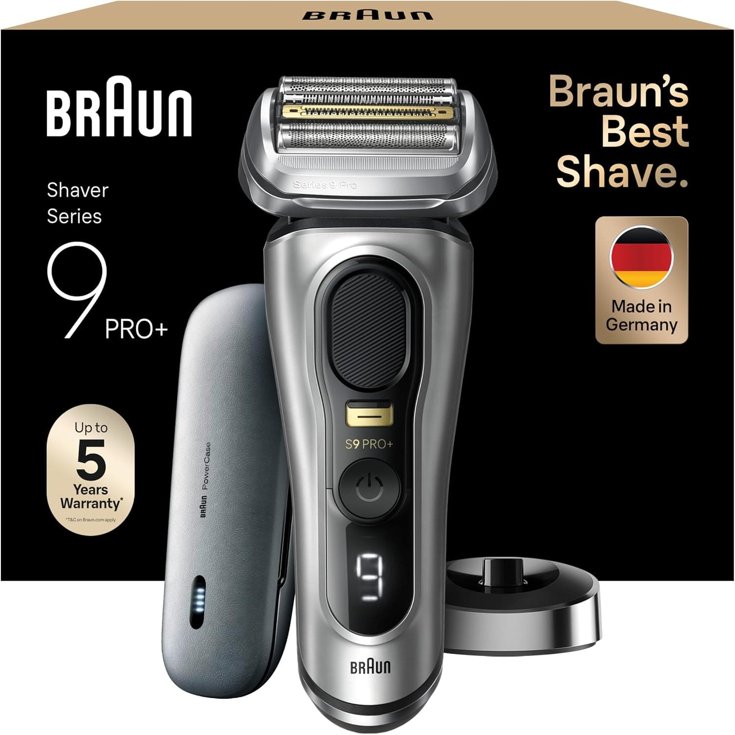 Braun Series 9 Pro+ Afeitadora Eléctrica Hombre, Máquina de Afeitar Barba, PowerCase, En Seco Y En Mojado, 9527s, Plata – Braun