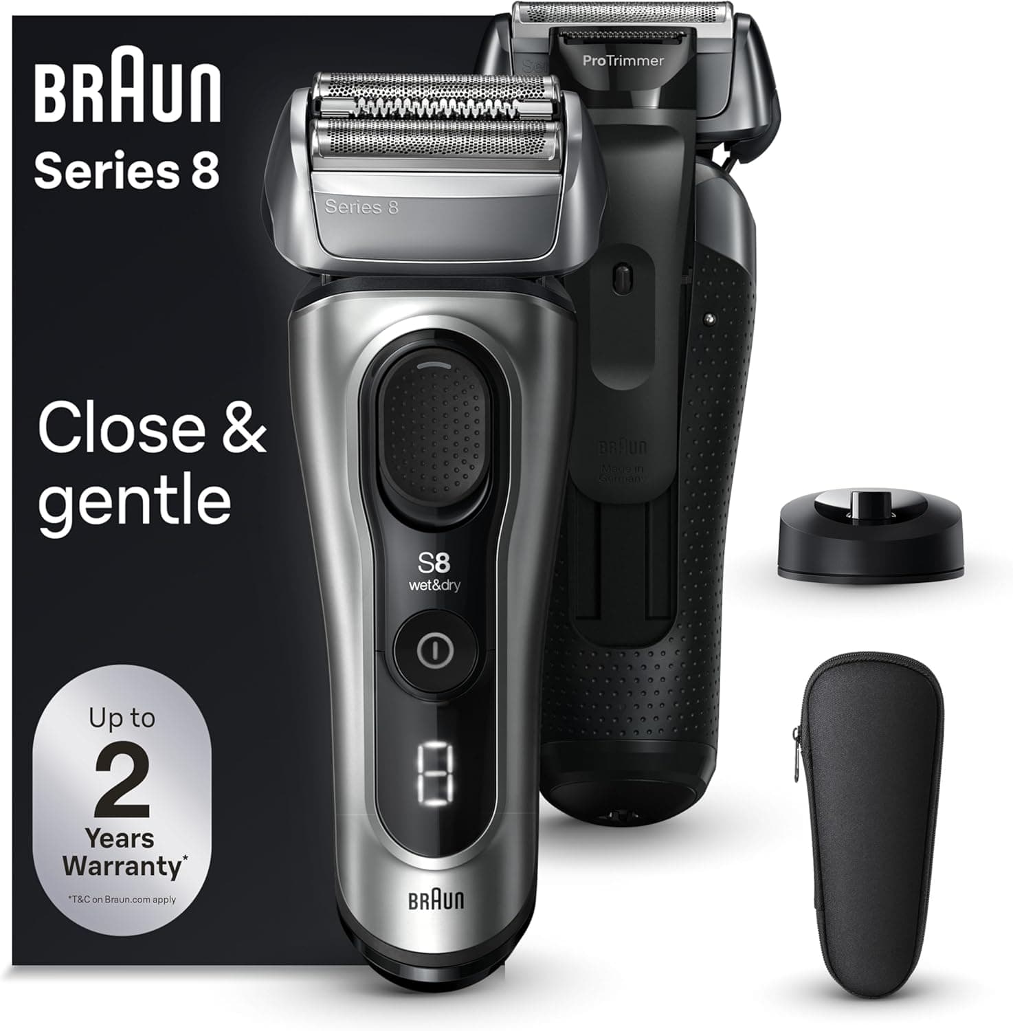 Braun Maquinilla de afeitar eléctrica serie 8 para hombre, con elementos de afeitado 4+1 y recortadora de pelo largo de pr... – Braun
