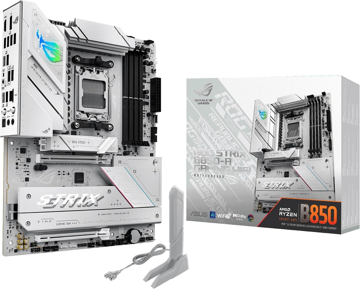 ASUS ROG Strix B850-A Gaming WiFi AMD AM5 B850 ATX Placa Base 14+2+2 etapas de Potencia, DDR5 AEMP, LAN 2.5G, WiFi 7 con A... – 