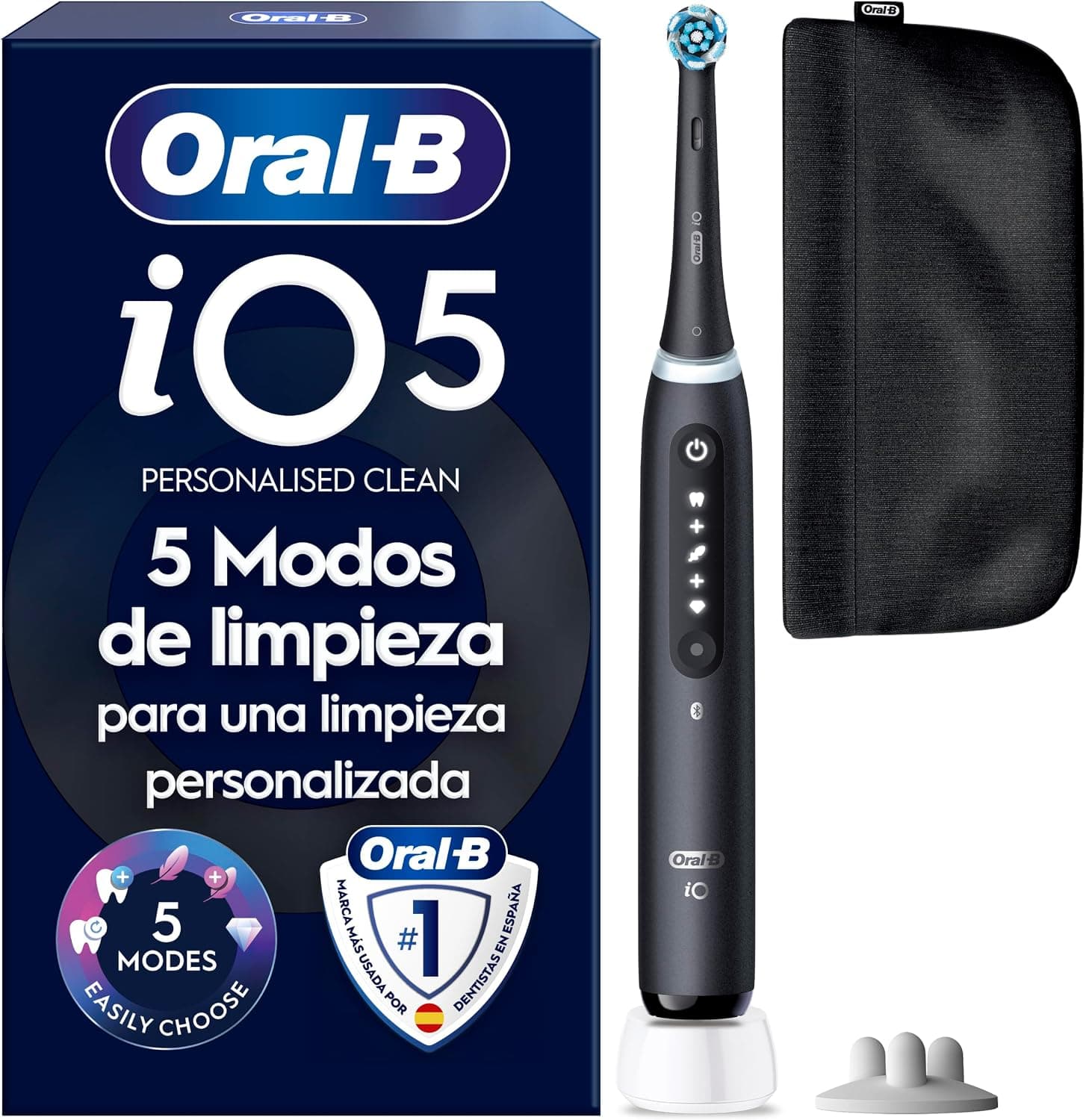 Oral-B iO 5 Cepillo de Dientes Eléctrico con 1 Cabezal, Negro - Cepillo Dental con 5 Modos de Cepillado, Sensor de Presión... – OralB