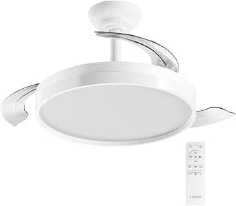 LEDUNI Ventilador de techo color Blanco 72W 7590lm,Aspas retráctiles,Motor DC 30W, Luz LED 42W Regulable en intensidad y color (tonalidad) Mando a distancia Controlador incorporado – Amazon