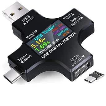 Medidor de Corriente USB 2 en 1, Multímetro Digital, Medidor de Corriente Electricidad, Voltímetro, Voltaje, Corriente, Pr... – Medidor