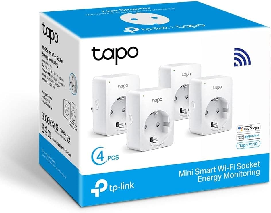 Tapo P110 (4 paquetes) – Mini enchufe inteligente Wi-Fi (con monitoreo de energía), programación encendido/apagado, ahorro... – Tapo