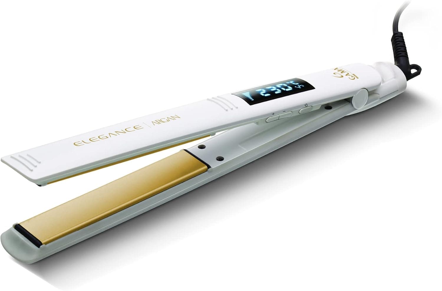 Gama Italy Professional Elegance Argán - Plancha para el pelo con aceite de argán, 150 °C - 230 °C, color blanco – Gama