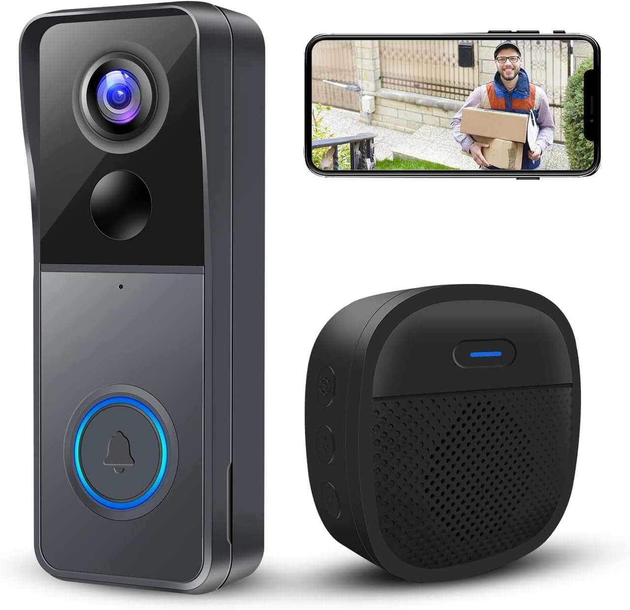 KAMEP Timbre de video WiFi con timbre, timbre de video inteligente inalámbrico con cámara alimentada por batería, detecció... – KAMEP