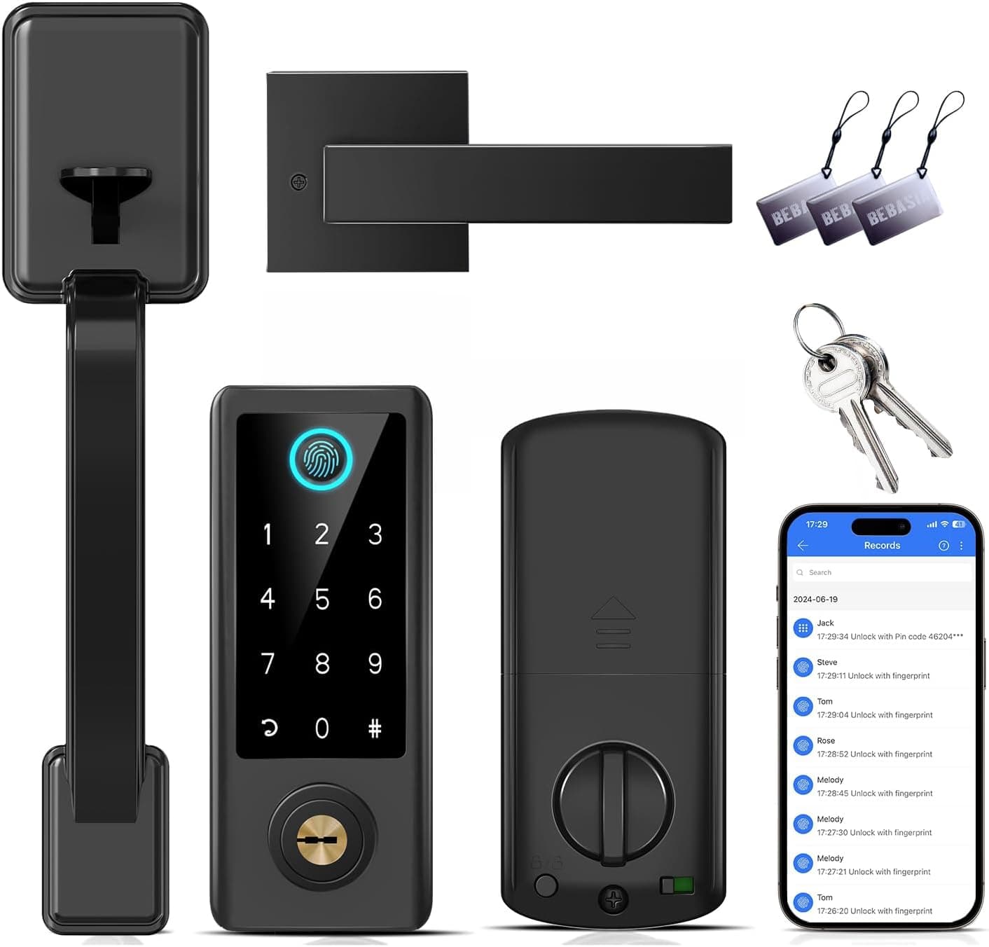 BEBASIA Cerradura inteligente para puerta delantera con asa, entrada sin llave, teclado digital, color negro – BEBASIA