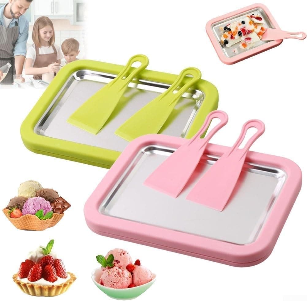 Kit de máquina de helados enrollada eléctrica con bandeja y espátulas, sartén de postre para sorbete de yogur para fiestas... – Kit
