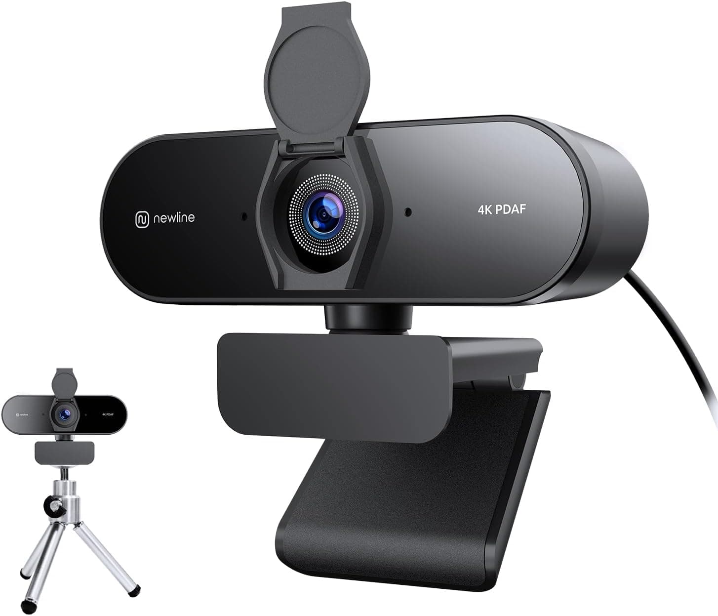 N newline Webcam 4K con 2 Microfono con Trípode de Metal, 1080p@60fps, Autofokus PDAF en 1 Segundo, Sonido Estéreo Nítido,... – N