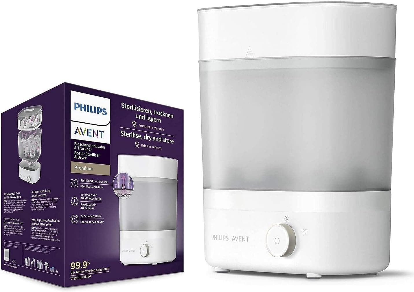 Philips Avent SCF293/01 - Esterilizador y secador de biberones premium, elimina el 99,9% de las bacterias, sin químicos, capacidad para 6 biberones, tetinas, accesorios, modelo SCF293/01 – Philips