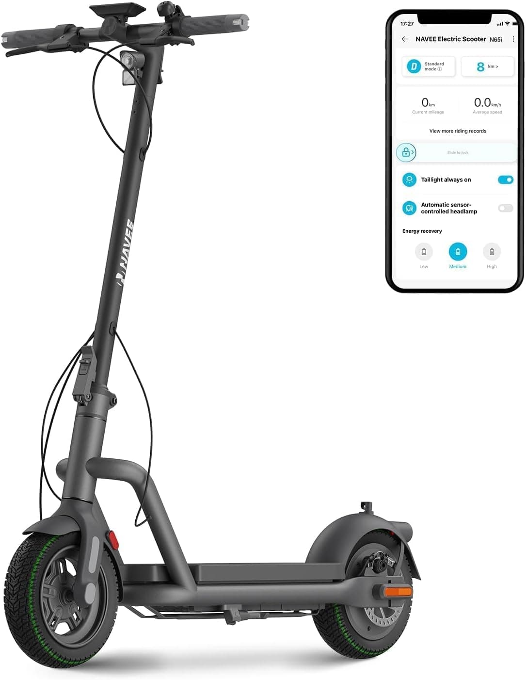 NAVEE Patinete Eléctrico Homologado DGT, 25-90km Autonomía, Máx 25km/h, Frenos Tambor y Disco con E-ABS, Intermitentes, TC... – NAVEE