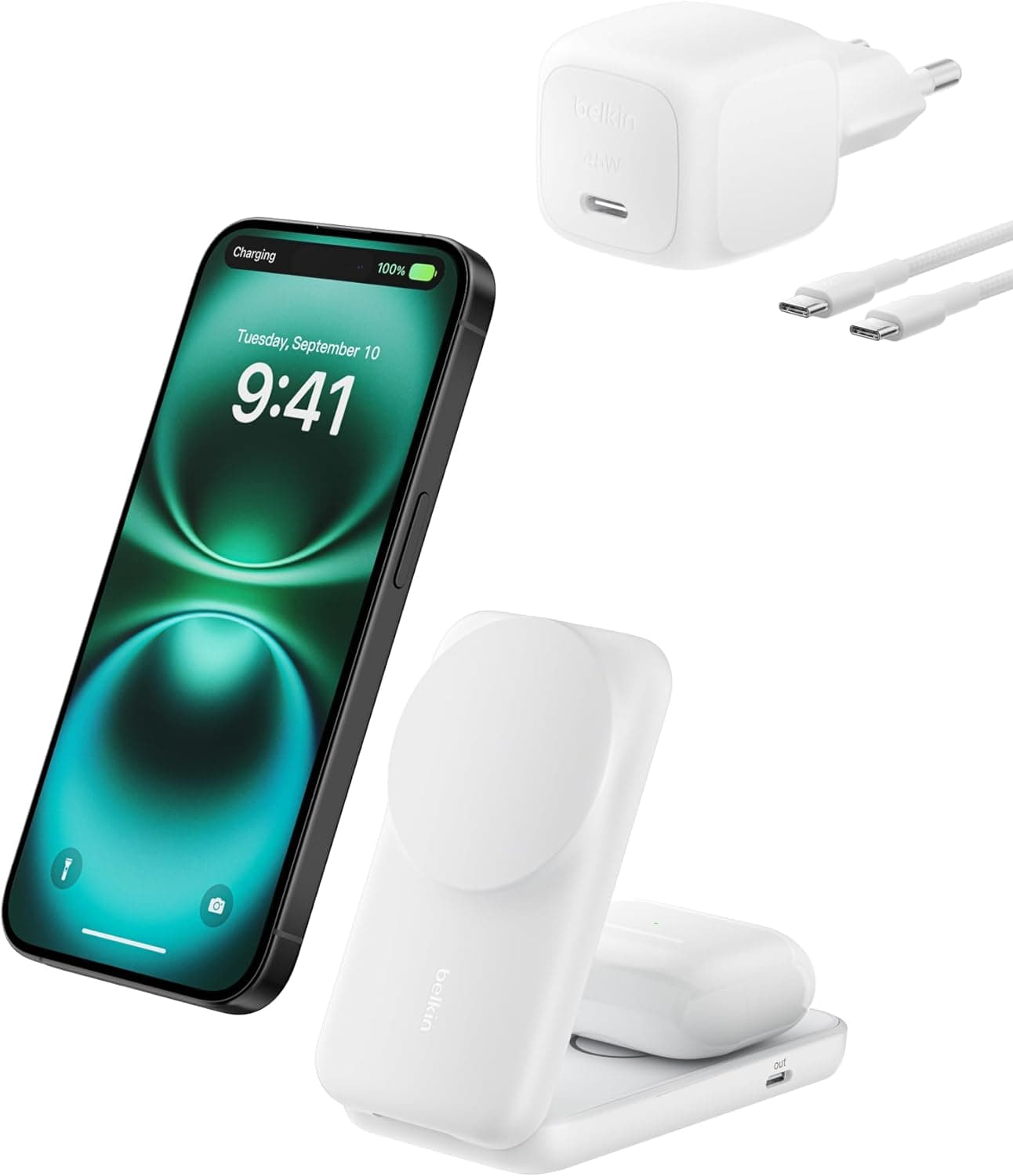 Belkin UltraCharge Cargador Inalámbrico Qi2, 2 en 1 Cargador Magnético Compatible con MagSafe con Puerto USB-C, 25W para i... – Belkin