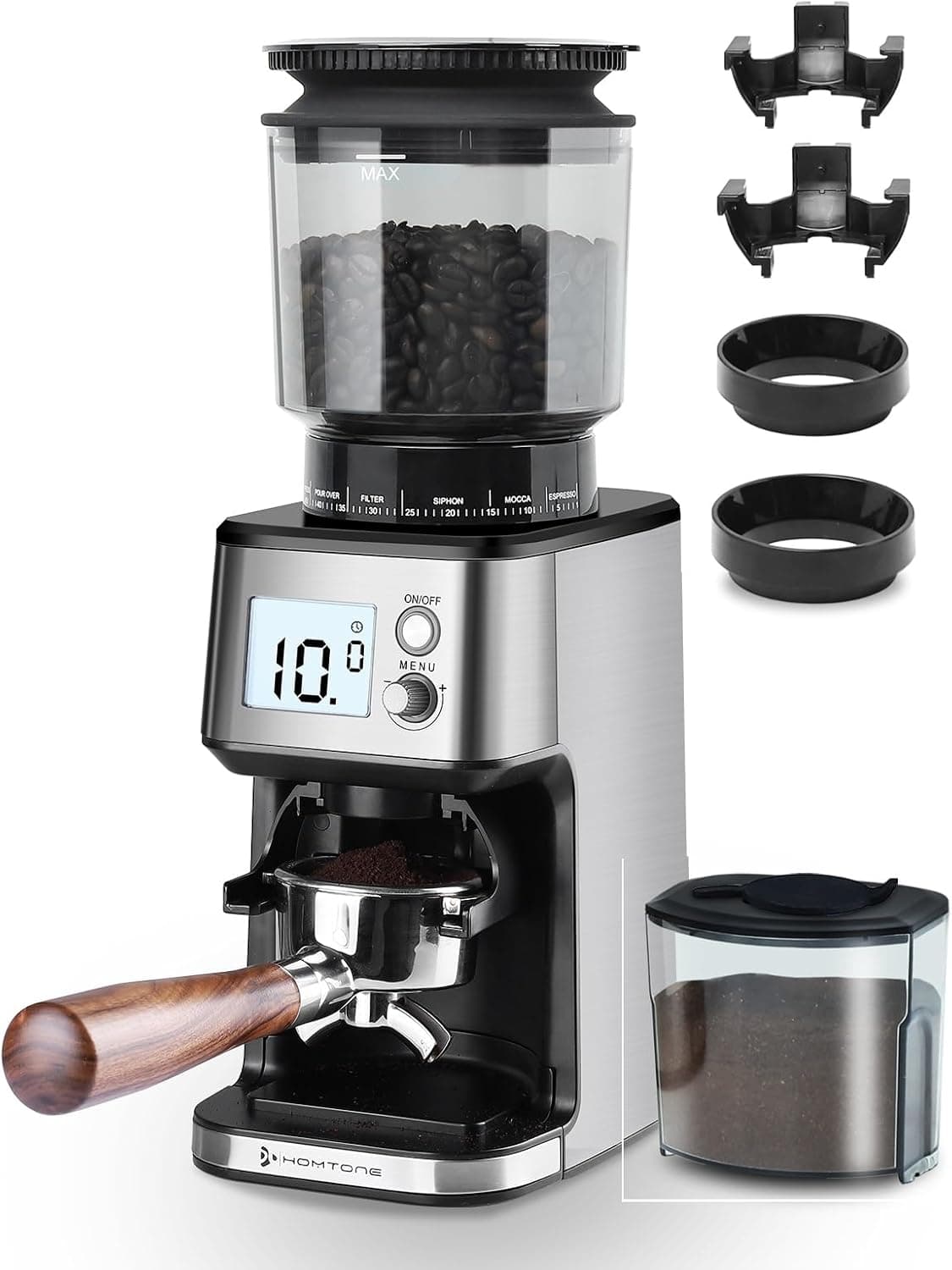 Homtone Molino de Café Eléctrico, 51 Niveles de Molienda Ajustables, Molinillo Cónico de Acero Inoxidable, Tecnología Anti... – Homtone