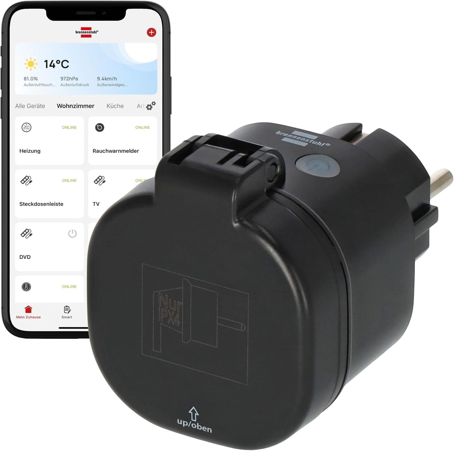 Brennenstuhl Connect enchufe inteligente WA 3600 XS CS M para exteriores IP44 (enchufe WiFi programable para exteriores, c... – Brennenstuhl