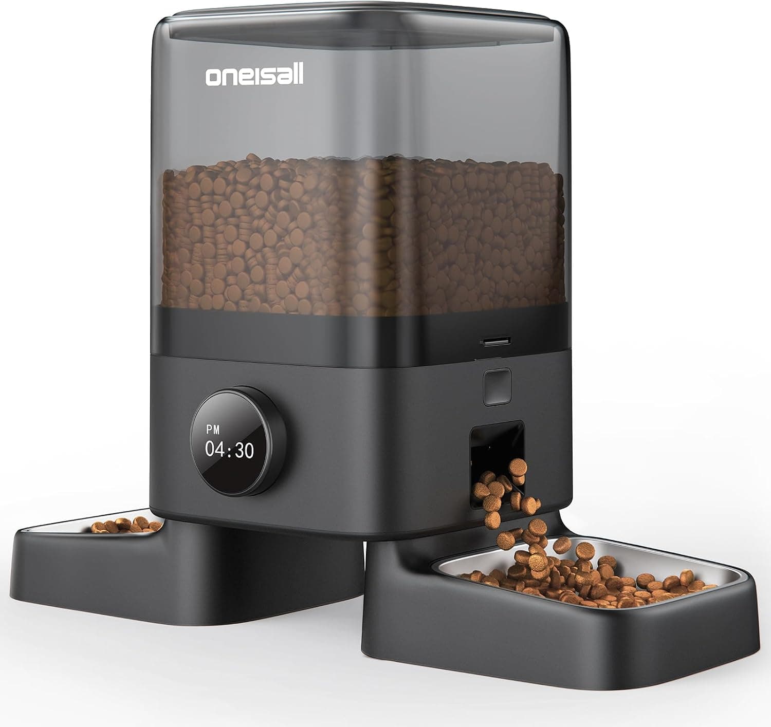oneisall Comedero automático para Gatos 2 Tazones, 5L Comedero para Gatos con un botón Fácil Operación, dispensador de Com... – oneisall