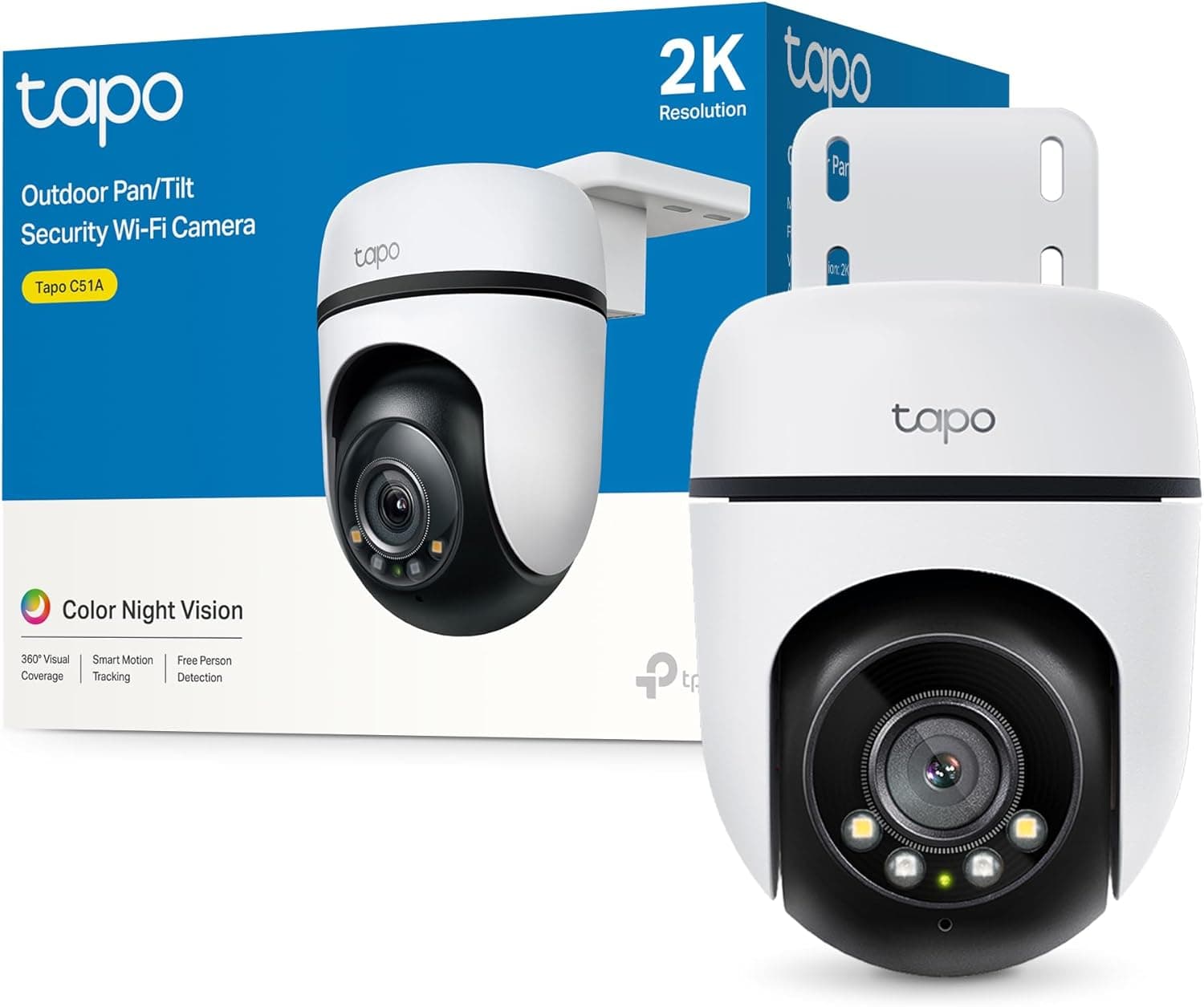 Tapo C51A - Cámara de vigilancia Wi-Fi para Exteriores 360°, visión Nocturna a Todo Color 2k (3 MP), detección Personas co... – Tapo