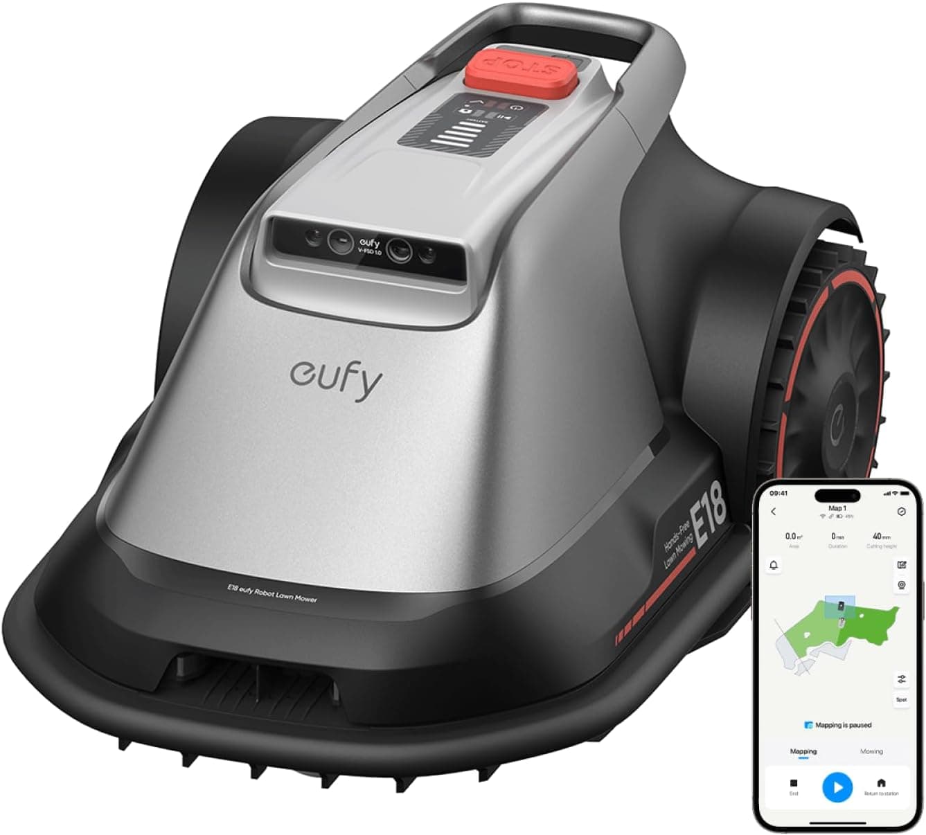 eufy Robot cortacésped E18 sin cable de limitación, Sin fallas de señal, sin RTK, Tecnología TrueVision, Sistema GNSS, Jar... – eufy