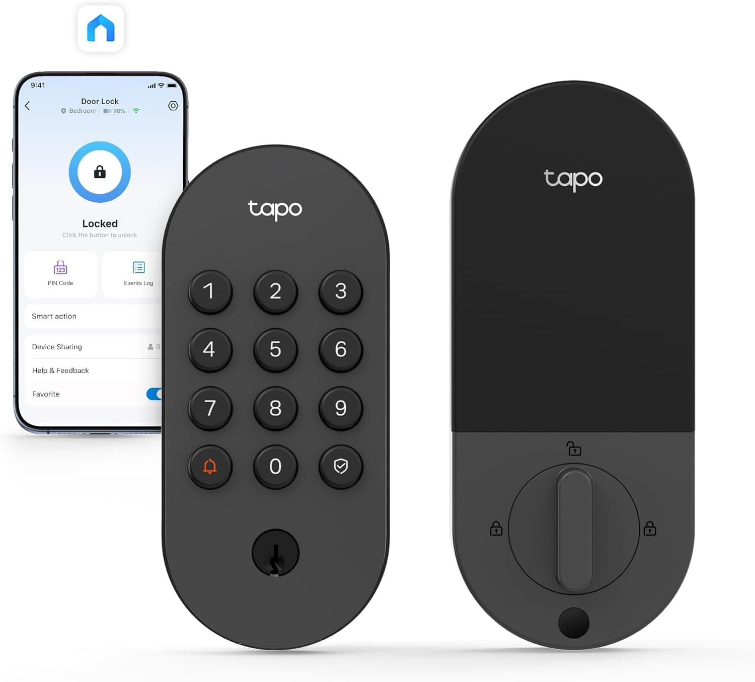 Tapo Cerradura inteligente Wi-Fi para puerta, botones táctiles sin llave, acceso personalizado con monitoreo en la aplicación, bloqueo automático, IP54 resistente a la intemperie, BHMA grado 3 – Tapo