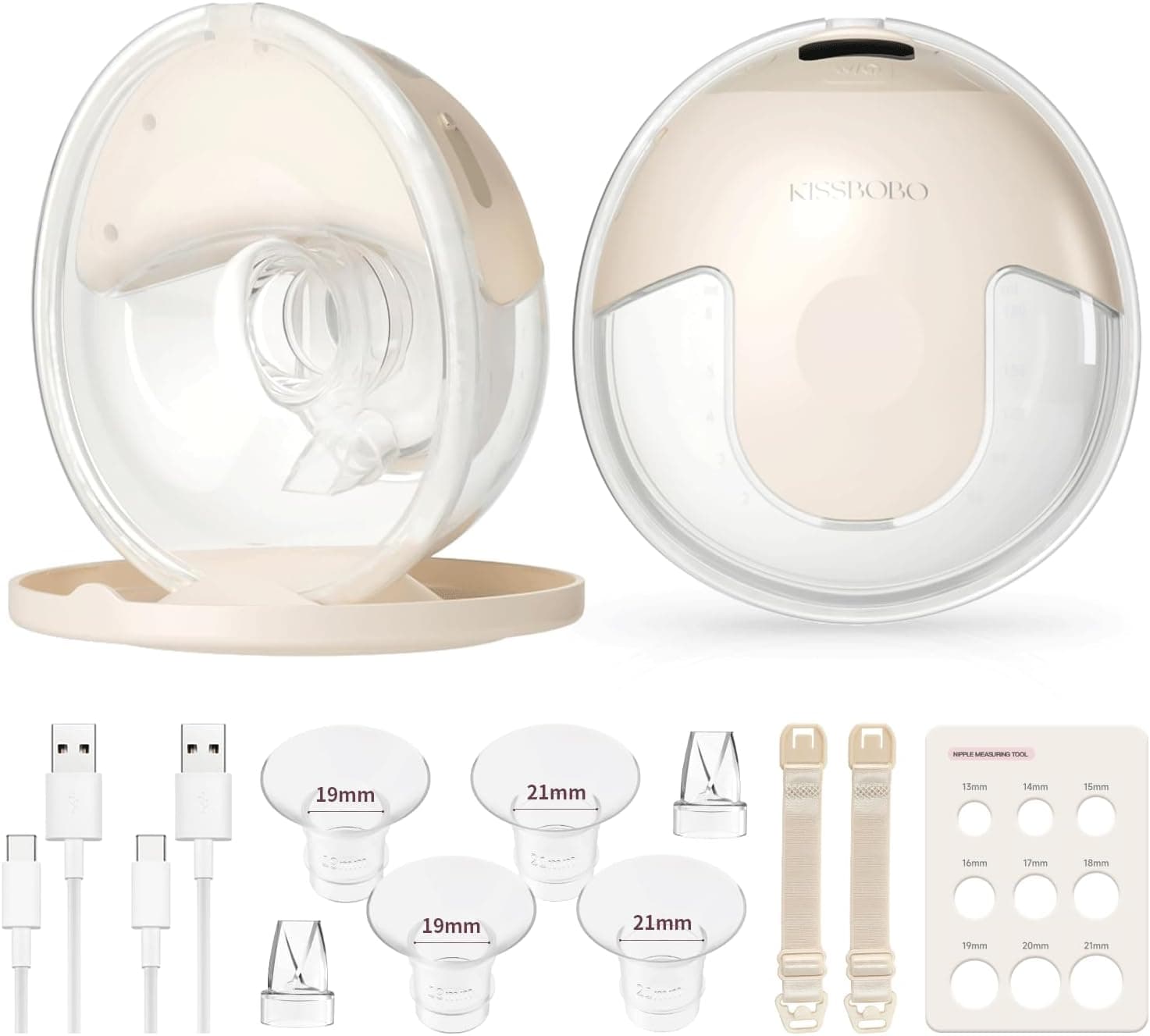 KISSBOBO K5 Sacaleches electricos doble,19 niveles 4 modos, 280mmHg fuerte potencia de succión sacaleches manos libres, indoloro saca leche materna electrico(Beige 2 Piezas) – KISSBOBO