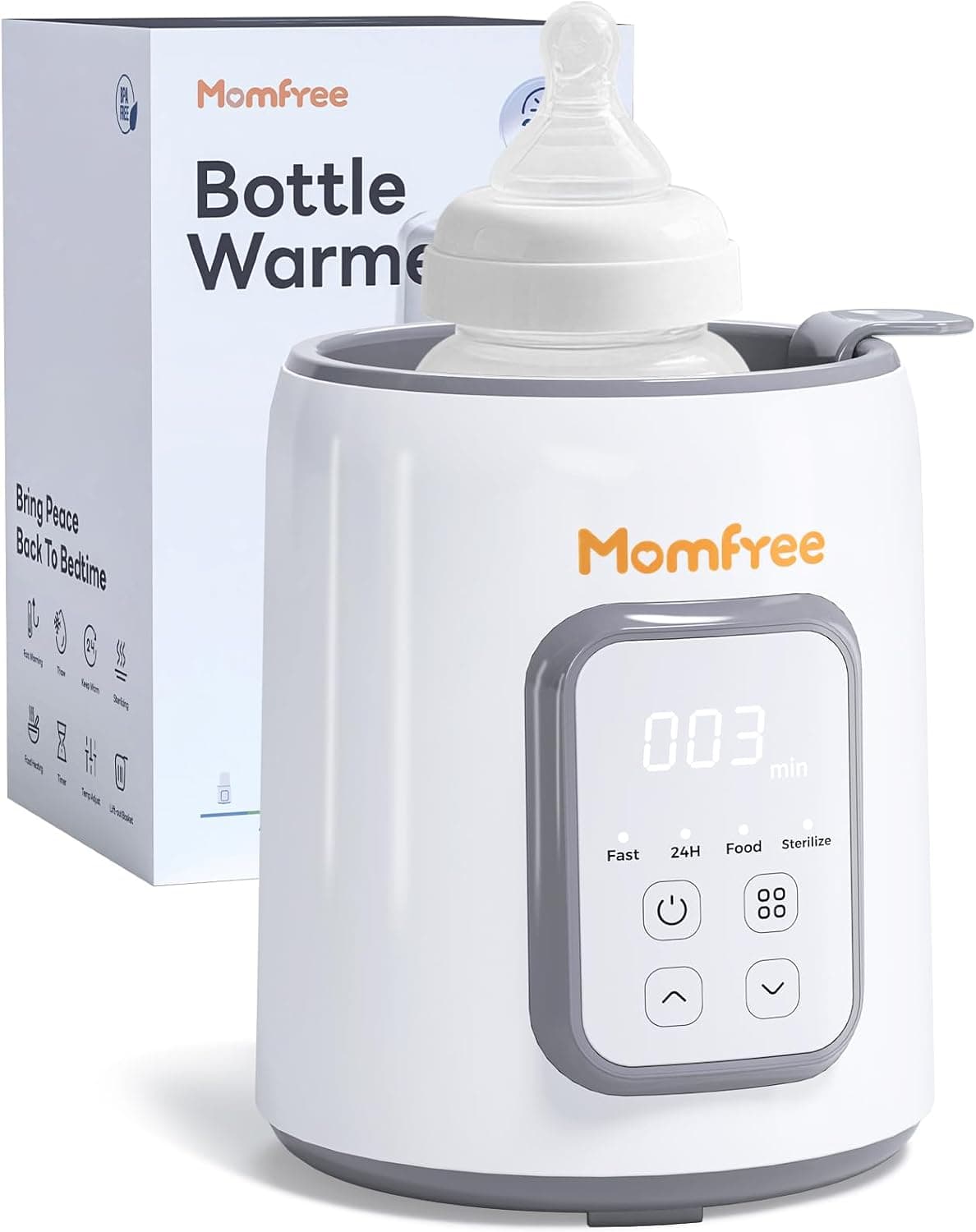 Momfree Calentador de biberones 8 en 1, rápido y práctico, para leche materna y fórmula. Control preciso de la temperatura y apagado automático. Multifuncional. – Momfree