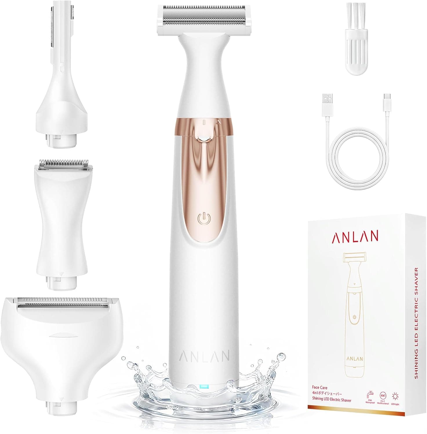 4 en 1 Afeitadora Eléctrica para Mujer, ANLAN Depiladora facial mujer, IPX6 carga rápida Type-C, luz LED, para rostro, cue... – 4