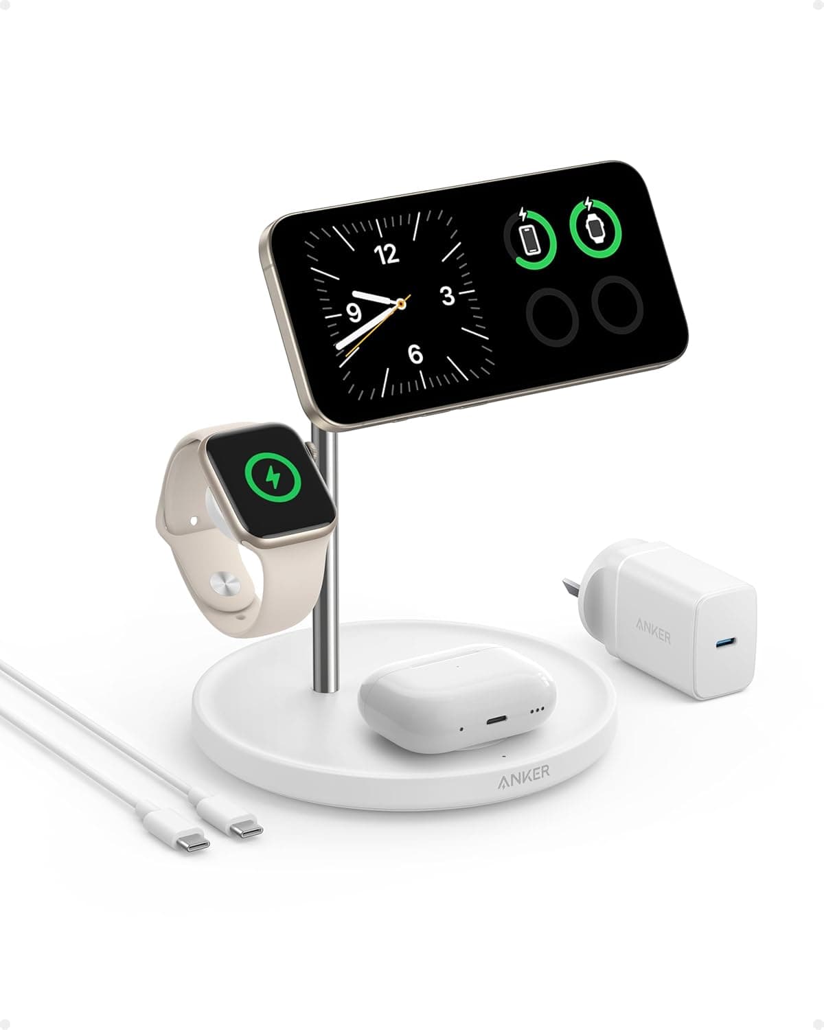 Anker MagGo Estación de Cargador Inalámbrico iPhone 3 en 1 Magsafe 15W, Cargador Inalambrico Compatible con MagSafe para i... – Anker