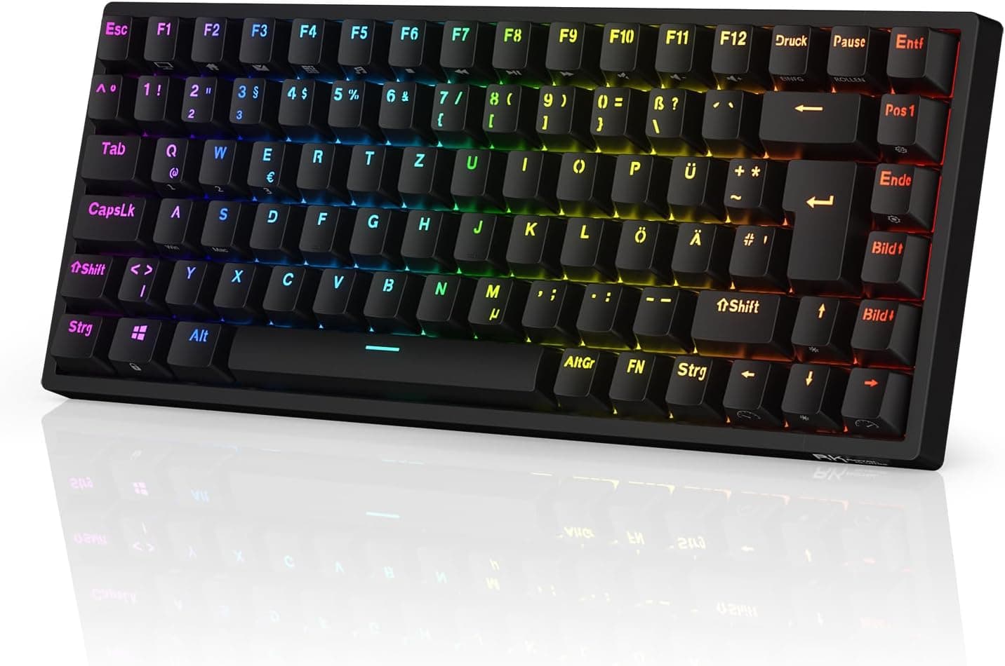 RK ROYAL KLUDGE RK84-DE 75% teclado gaming, 85 teclas teclado compacto, teclado mecánico Bluetooth, interruptores marrone... – RK