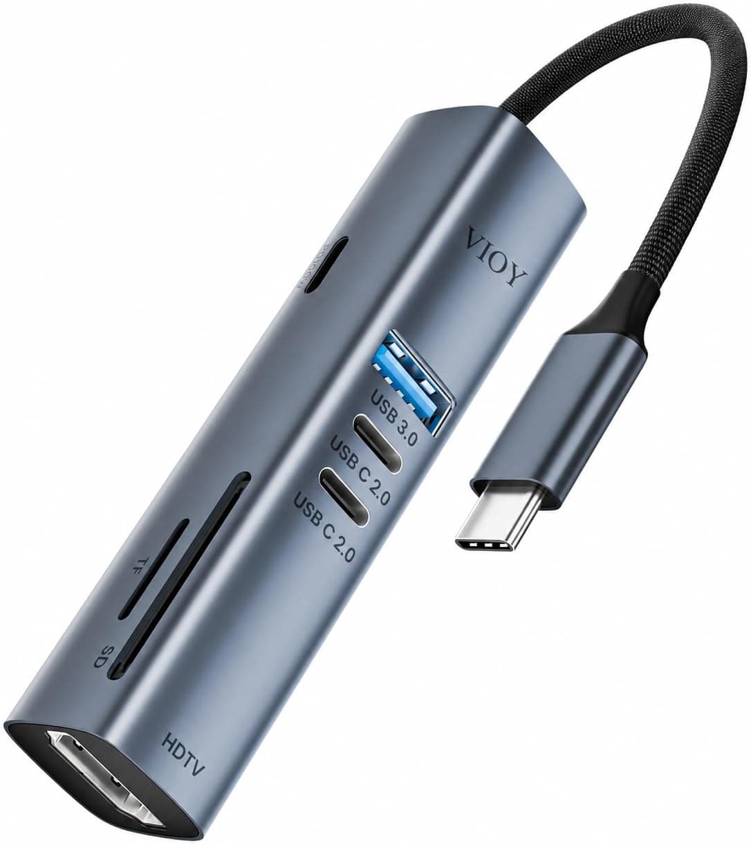 VIOY Hub USB C 7 en 1, Adaptador multipuerto con HDMI 4K, Carga PD de 100 W, Lector de Tarjetas SD/TF, 1 USB-A 3 .0 y 2 Puertos de Transferencia de Datos USB-C 2.0 para MacBook Pro/Air, iPad Pro – VIOY