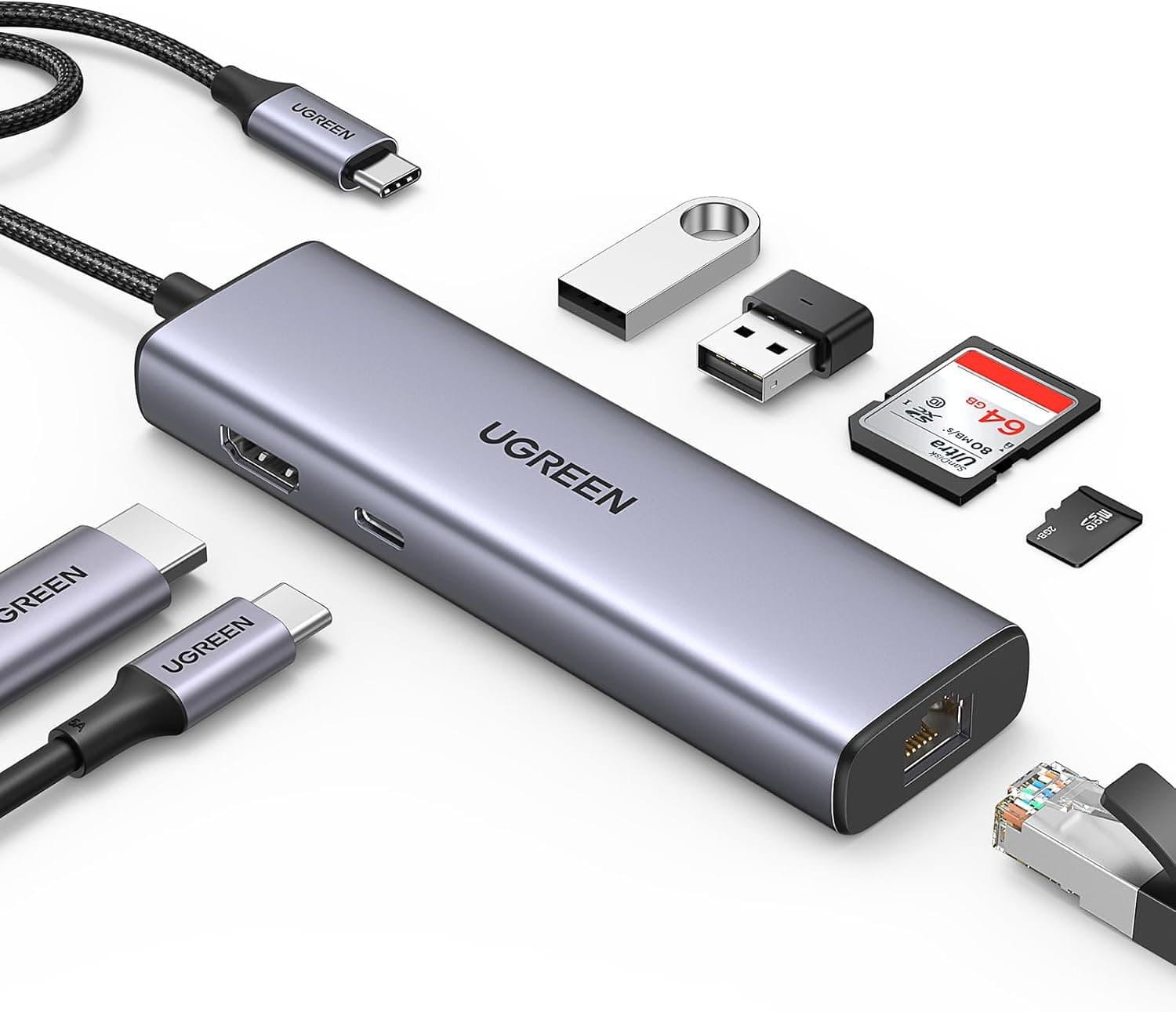 UGREEN Hub USB C Ethernet Gigabit HDMI 4K PD 100W 7 en 1 Dock Station Adaptador USB C Lector de Tarjetas SD Compatible con... – UGREEN