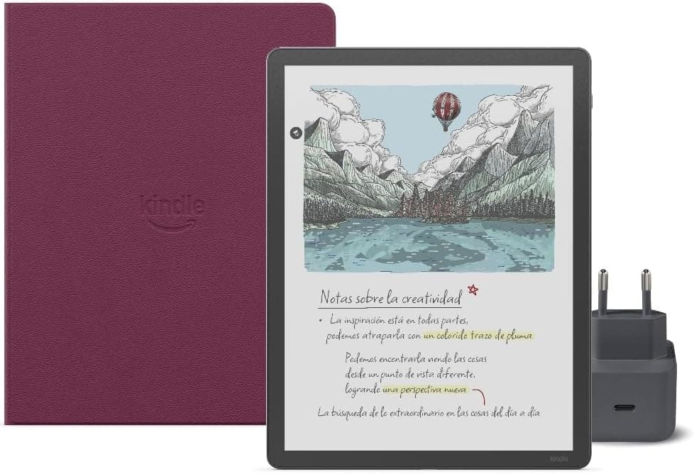 Amazon Kindle Scribe Colorsoft 32 GB (Graphite) + Lápiz Prémium + Funda Con Tapa | Piel Prémium (Garnet) + USB-C Chargeur – Amazon