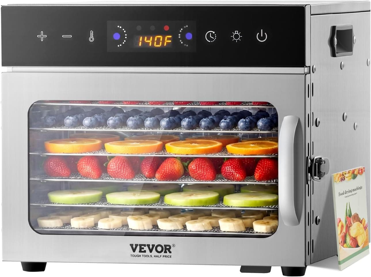 Deshidratador de alimentos VEVOR Deshidratador de Alimentos 6 Bandejas de Acero Inoxidable – VEVOR