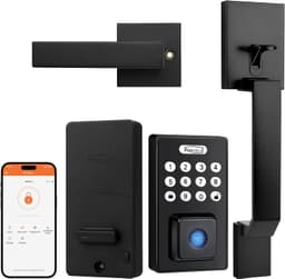 Probrico Cerradura inteligente negra con huella dactilar/teclado/desbloqueo de aplicación, bloqueo automático sin llave pa... – Probrico