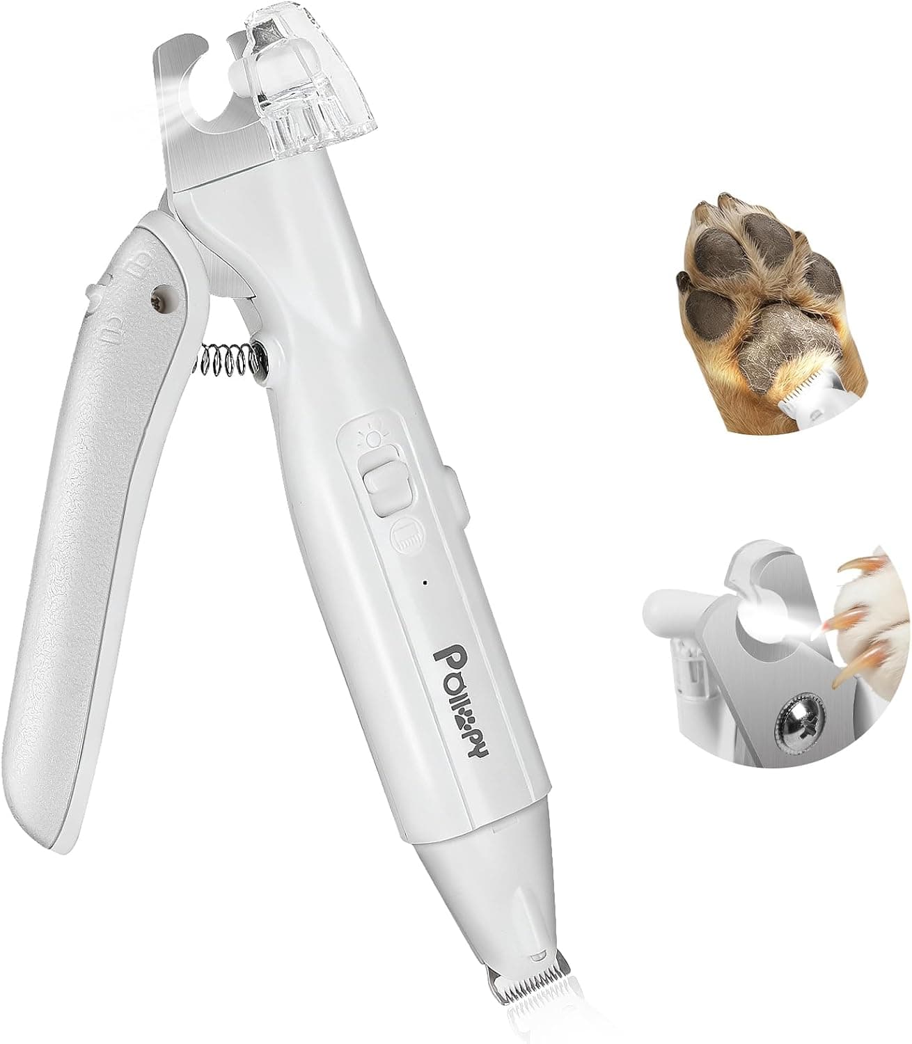 2-en-1 Cortapelos para Patas y Cortaúñas para Perros y Gatos con 2 Luces LED, Afeitadora Recargable para Pelo Patas, Maquinillas de Aseo Extra Afilada con Protector Salpicaduras y Bloqueo de Seguridad – 2en1