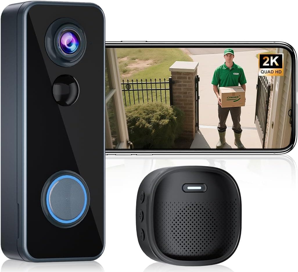Timbre de video inalámbrico con timbre de cabeza a pies 2K HD Smart WiFi Timbre de puerta con cámara de detección de movim... – Timbre